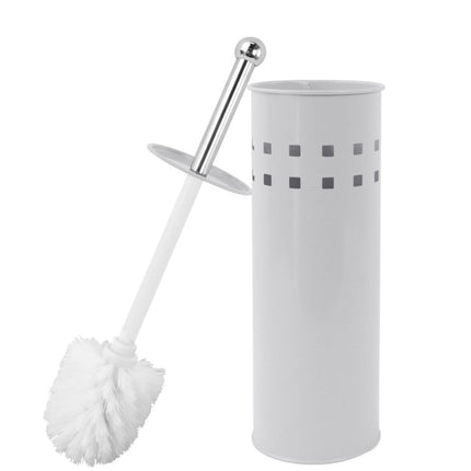 Portascopino a cilindro traforato con scopino da bagno con coperchio