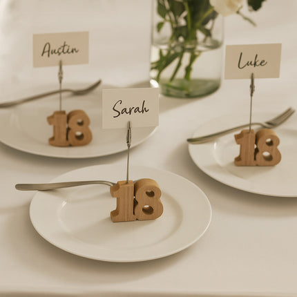 Set 10 segnaposto in Legno 18 Anni con clip portafoto per Compleanno