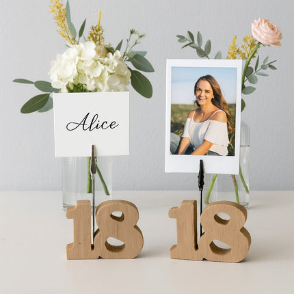 Set 10 segnaposto in Legno 18 Anni con clip portafoto per Compleanno