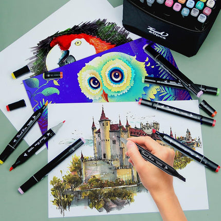 Set di 60 pennarelli vari colori a doppia punta fine e doppia per colorare evidenziare con borsetta - enzoled