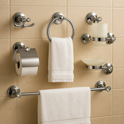 Set Bagno 6 pz acciaio Lucido punti luce cristalli acrilici enzoled