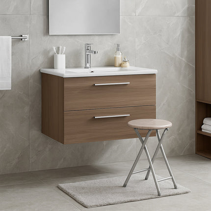 Sgabello pieghevole MDF moderno rotondo rovere chiaro salvaspazio