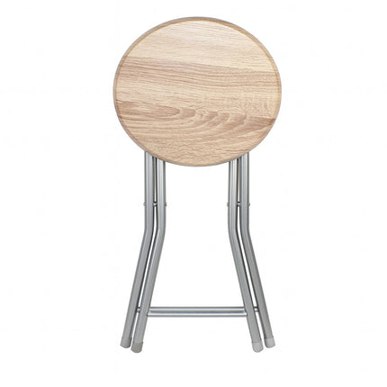 Sgabello pieghevole MDF moderno rotondo rovere chiaro salvaspazio