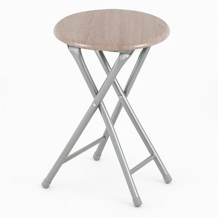 Sgabello pieghevole MDF moderno rotondo rovere chiaro salvaspazio
