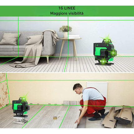Livella laser autolivellante 16 linee luce verde doppia batteria rotante 360° verticale e orizzontale strumento di misurazione con telecomando accessori - enzoled