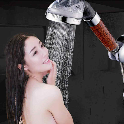 Soffione doccia universale da bagno con filtro depuratore a sassi, 3 filtri anticalcare, getto forte, doccetta ABS - enzoled