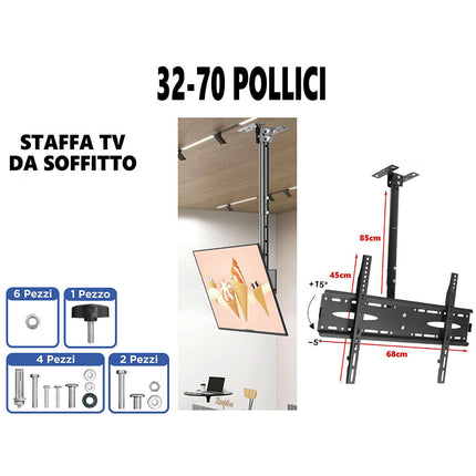 Staffa tv 32'-70” soffitto allungabile inclinabile vesa 100x100 400x400mm