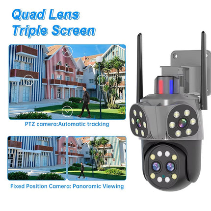 Telecamera di sicurezza WI-FI speed dome ptz zoom 10x 3 obbiettivi 8mpx videocamera HD audio bidirezionale con led IP66 - enzoled