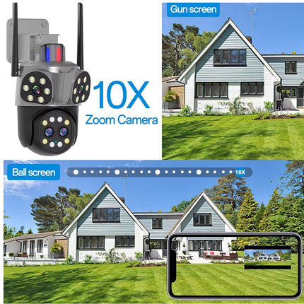 Telecamera di sicurezza WI-FI speed dome ptz zoom 10x 3 obbiettivi 8mpx videocamera HD audio bidirezionale con led IP66 - enzoled