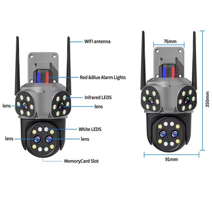 Telecamera di sicurezza WI-FI speed dome ptz zoom 10x 3 obbiettivi 8mpx videocamera HD audio bidirezionale con led IP66 - enzoled