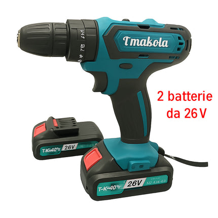 Trapano avvitatore 2 batterie 26V due velocità con accessori enzoled