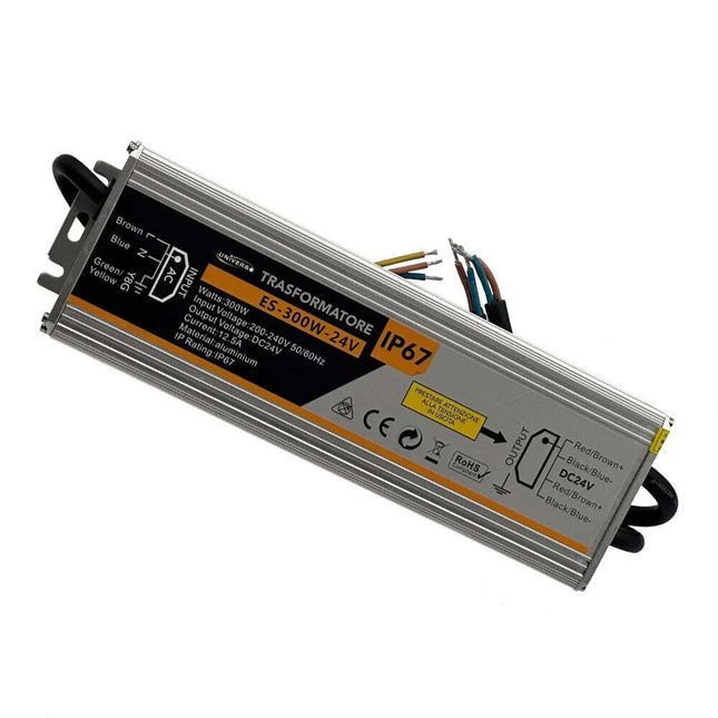 Alimentatore stabilizzato impermeabile in metallo DC24v 12,5A 300 watt IP67 trasformatore 220v per strip led telecamere - enzoled