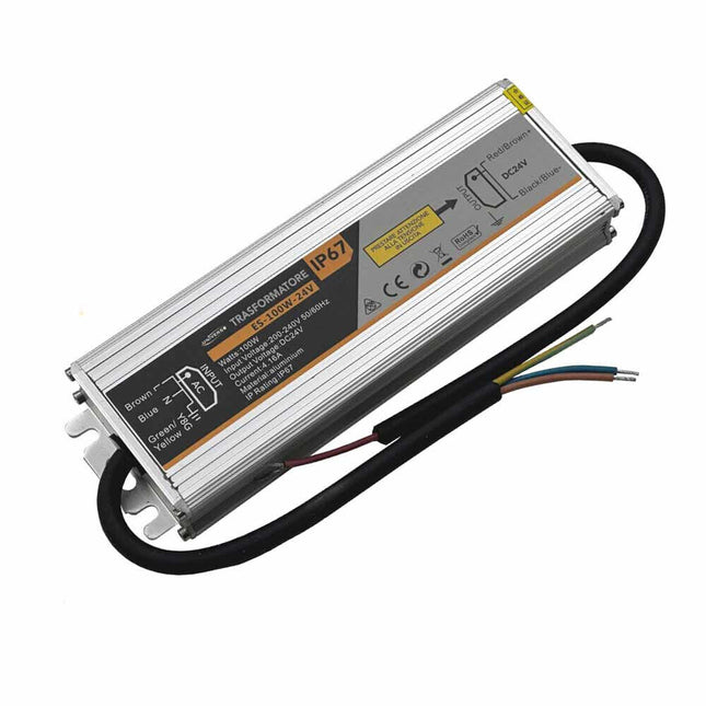 Alimentatore stabilizzato impermeabile in metallo DC24v 4,16A 100 watt IP67 trasformatore 220v per strip led telecamere - enzoled