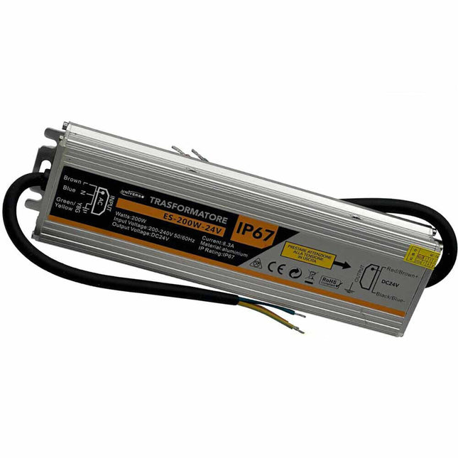 Alimentatore stabilizzato impermeabile in metallo DC24v 8,3A 200 watt IP67 trasformatore 220v per strip led telecamere - enzoled