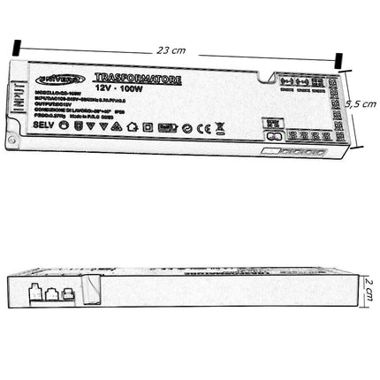 Alimentatore trasformatore slim da 230v a 12v 100 watt per strip led sensori luci 6 uscite 3 ingressi - enzoled