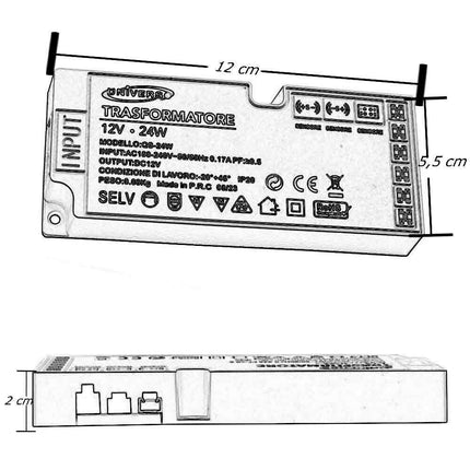 Alimentatore trasformatore slim da 230v a 12v 24 watt per strip led sensori luci 6 uscite 3 ingressi - enzoled