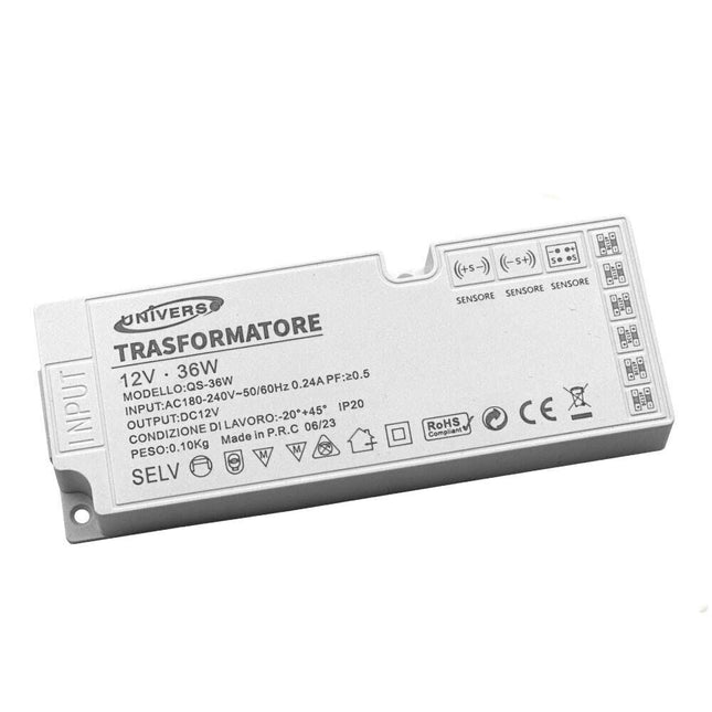Alimentatore trasformatore slim da 230v a 12v 36 watt per strip led sensori luci 6 uscite 3 ingressi - enzoled
