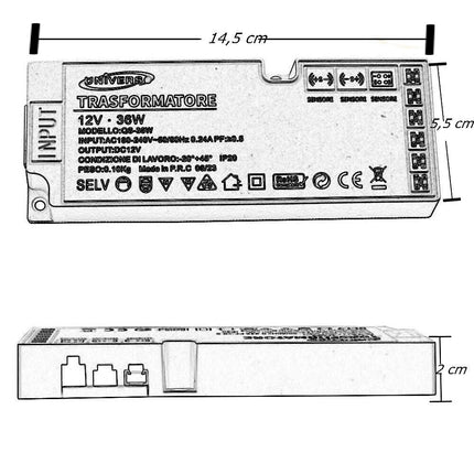 Alimentatore trasformatore slim da 230v a 12v 36 watt per strip led sensori luci 6 uscite 3 ingressi - enzoled