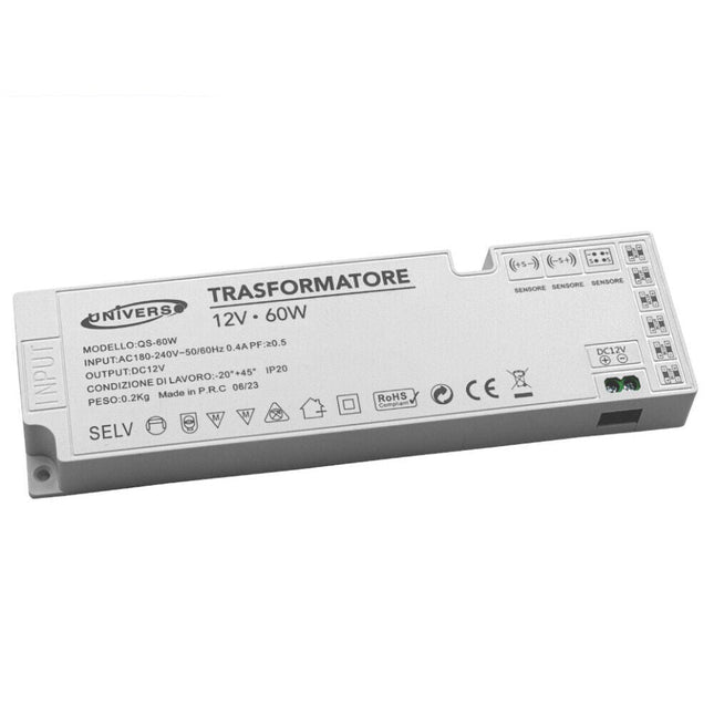 Alimentatore trasformatore slim da 230v a 12v 60 watt per strip led sensori luci 6 uscite 3 ingressi - enzoled