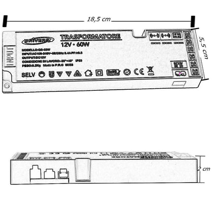 Alimentatore trasformatore slim da 230v a 12v 60 watt per strip led sensori luci 6 uscite 3 ingressi - enzoled