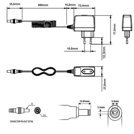 Alimentatore universale 12v 1 ampere trasmormatore con spina standard eu e jack di uscita 12 watt - enzoled