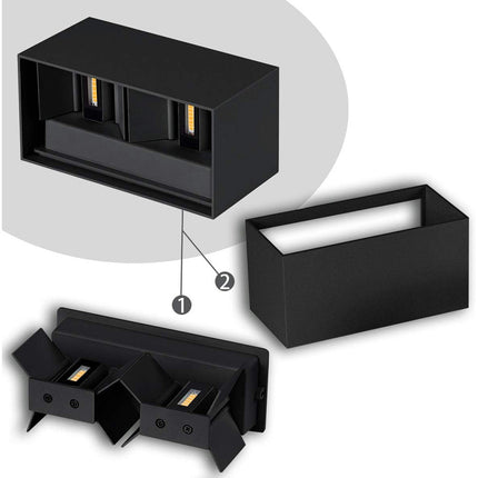 Applique a led 24 watt nero da esterno da parete con doppia emissione di luce e doppio diffusore  angolo luminoso regolabile - enzoled