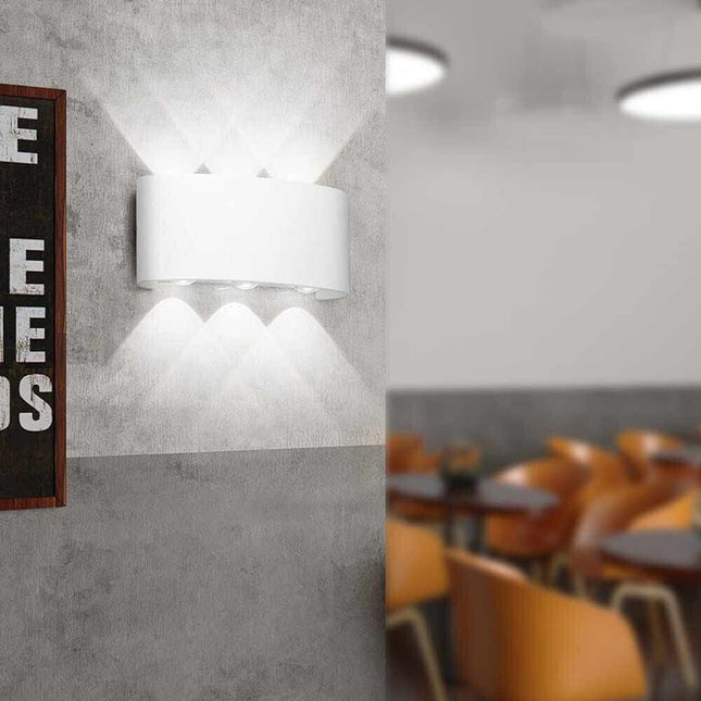 pplique doppia emissione di luce 6 led 16 watt UP & DOWN lampada da muro bianco per esterno casa terrazzo giardino IP65 - enzoled