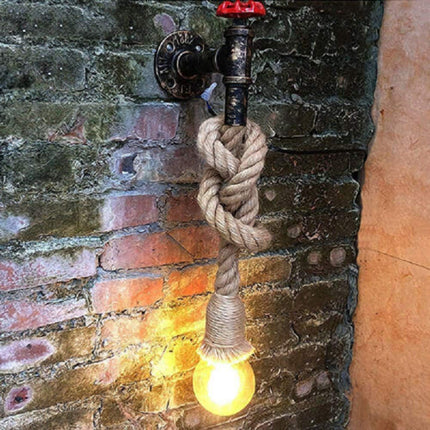 Applique a parete a forma di rubinetto di stile industriale con portalampada in canapa e27 vintage - enzoled
