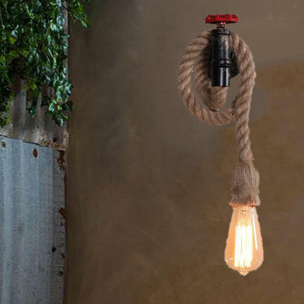 Applique a parete a forma di rubinetto di stile industriale con portalampada in canapa e27 vintage - enzoled