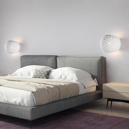 Applique da parete in gesso tondo a doppia emissione luminosa up e down verniciabile lampada contemporanee con attacco g9 - enzoled