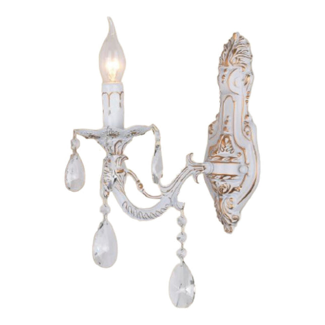 Applique candelabro con pendenti a gocce di cristallo in acrilico stile retrò attacco E14 bianco oro a 1 o 2 bracci - enzoled