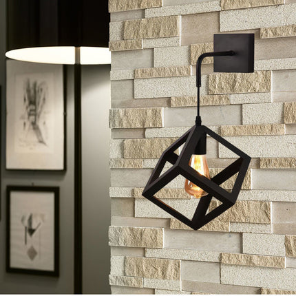 Applique da parete pendente a forma di cubo 3D stile minimal con portalampada E27 - enzoled