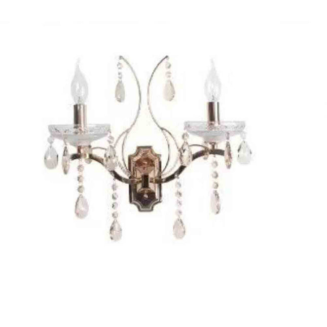 Applique a candelabro 2 bracci con pendenti a gocce di cristallo in acrilico stile retrò attacco E14 oro - enzoled