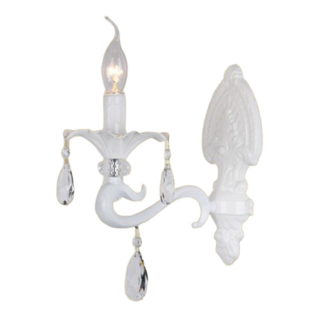Applique candelabro con pendenti a gocce di cristallo in acrilico stile retrò attacco E14 bianco - enzoled