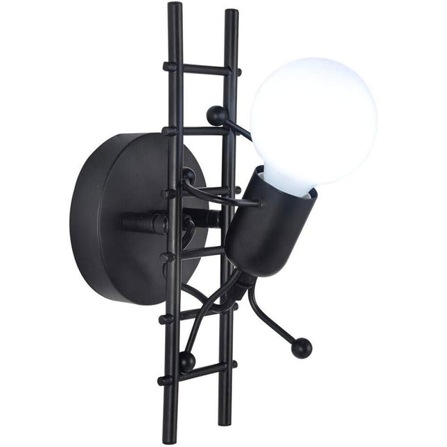 Applique da parete decorativo a forma di omino sulla scala lampada da muro in metallo attacco E27 arredo casa soggiorno - enzoled