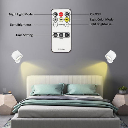 Lampada da parete led touch con telecomando luce fronte retro ricaricabile usb tre colorazione di luce calda fredda naturale orientabile 360° - enzoled