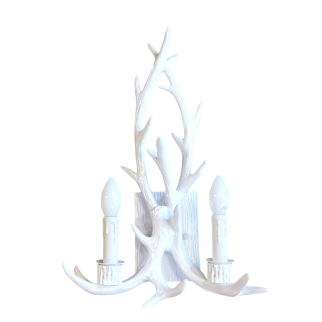 Applique country a corna di cervo vintage lampada da muro retro 2 portalampada e14 arredamento rustico - enzoled