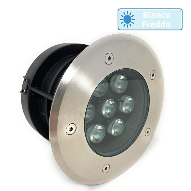 Faretto ad incasso calpestabile 7 led 7 watt segnapasso carrabile luce bianca 6500k calda 3000k naturale 4000k da esterno IP67 - enzoled