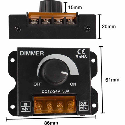 Dimmer per luci led monocolore interruttore controller con manopola 12-24V regolatore di luminosità 30 ampere - enzoled