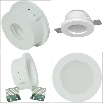 Portafaretto da incasso in gesso a scomparsa tondo con vetrino supporto per faretti gu10 e mr16 Ø foro 125 mm - enzoled