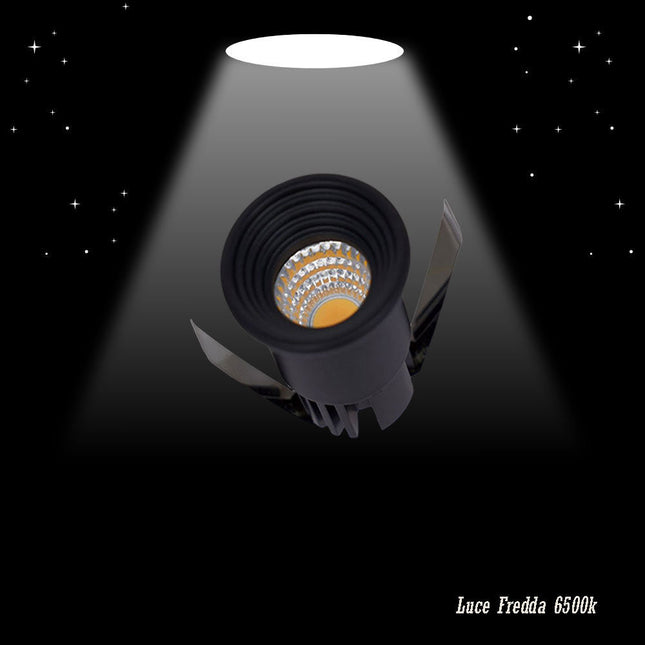 Faretto 1 led COB ad incasso 3 watt mini spot punto luce tondo nero luce bianca 6500k calda 3000k e naturale 4000k - enzoled