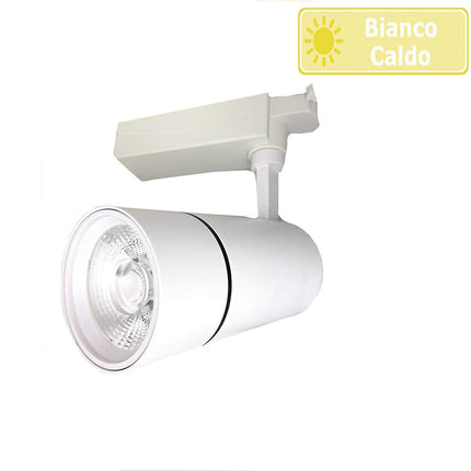 Faretto da binario monofase led cob 30 watt scocca bianca faro soffitto proiettore luce frdda 6500k calda 3000k naturale 4000k - enzoled