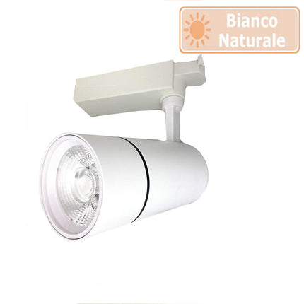 Faretto da binario monofase led cob 30 watt scocca bianca faro soffitto proiettore luce frdda 6500k calda 3000k naturale 4000k - enzoled