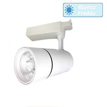 Faretto da binario monofase led cob 30 watt scocca bianca faro soffitto proiettore luce frdda 6500k calda 3000k naturale 4000k - enzoled
