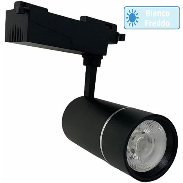 Faretto da binario monofase led cob 30 watt scocca nera faro soffitto proiettore luce frdda 6500k calda 3000k naturale 4000k - enzoled