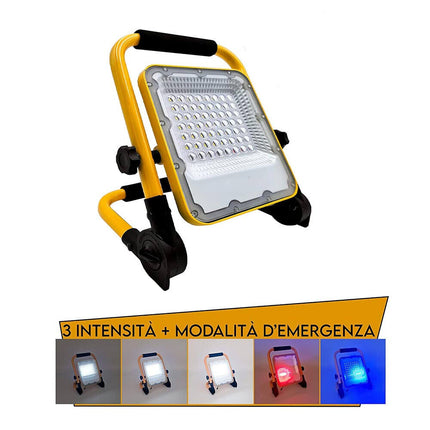 Faro da lavoro a led 50 watt faretto ricaricabile usb portatile emergenza IP65 luce fredda 6500k - enzoled