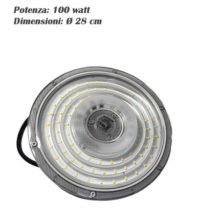 Faro led slim industriale 50 100 150 e 200 watt cappellone ufo lampada riflettore da capannone giardino IP65 luce bianca fredda 6500k - enzoled