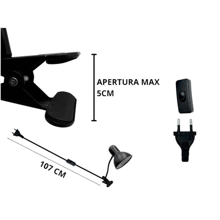 Lampada snodabile da scrivania con pinza braccio flessibile luce da tavolo orientabile con attacco per lampadine E27 - enzoled