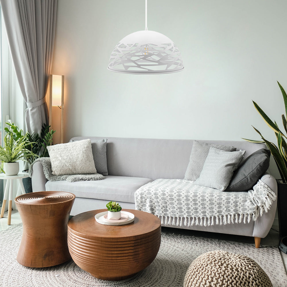 Lampadario a sospensione con paralume in metallo traforato design contemporaneo moderno lampada da soffitto attacco E27 - enzoled