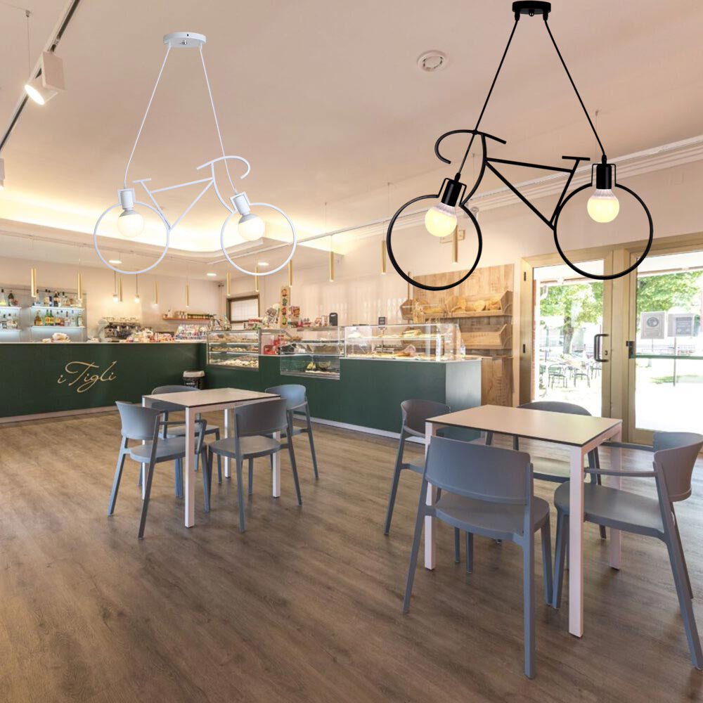 Lampadario a sospensione da soffitto con bicicletta vintage retrò lampada con bici 2 attacchi E27 da soffitto - enzoled